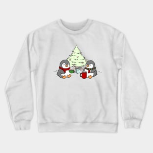 Christmas Penguins Enjoying Hot Cocoa with Christmas Tree Crewneck Sweatshirt